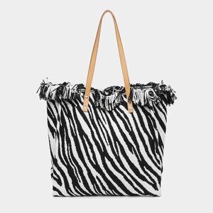 ShopEvelynne Zebra Pattern Tote with Tan Straps